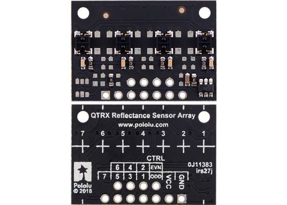 QTRX-MD-04RC Reflectance Sensor Array, front and back views.