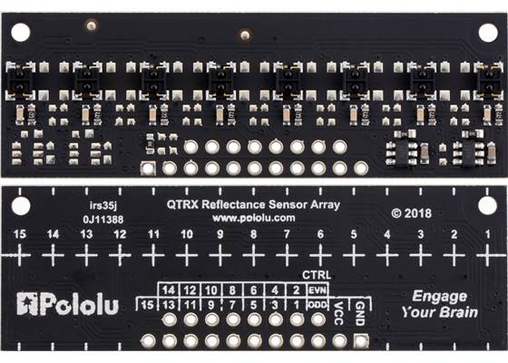 QTRX-MD-08RC Reflectance Sensor Array, front and back views.