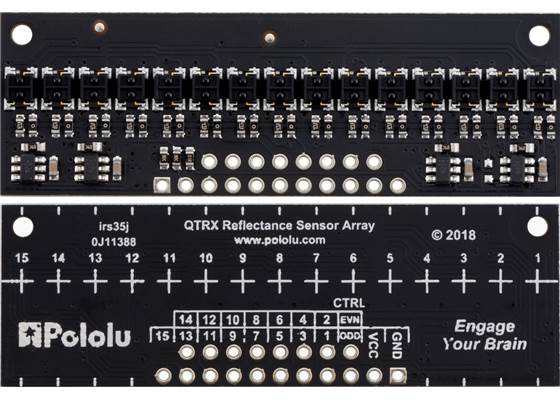QTRX-HD-15A Reflectance Sensor Array, front and back views.