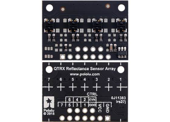 QTRX-MD-04A Reflectance Sensor Array, front and back views.