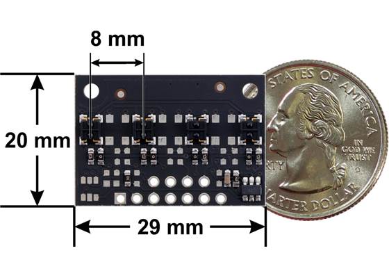 QTRX-MD-04A Reflectance Sensor Array dimensions.