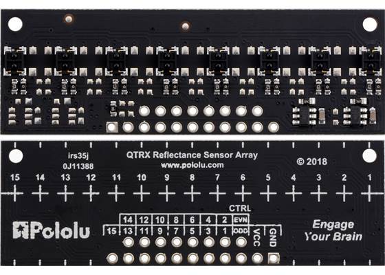 QTRX-MD-08A Reflectance Sensor Array, front and back views.