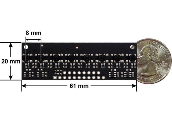 QTRX-MD-08A Reflectance Sensor Array dimensions.