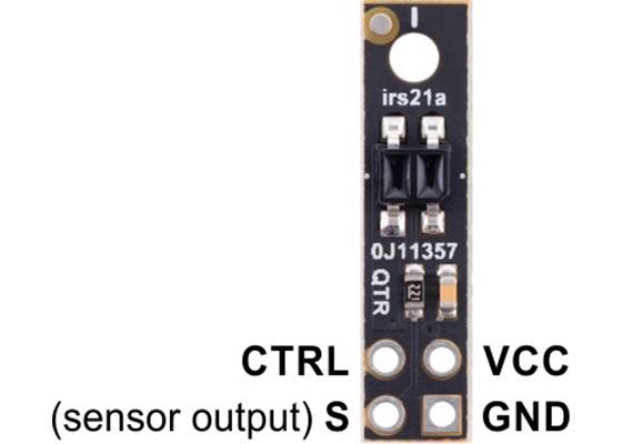 Pinout diagram of the QTR-HD-01RC Reflectance Sensor Array.