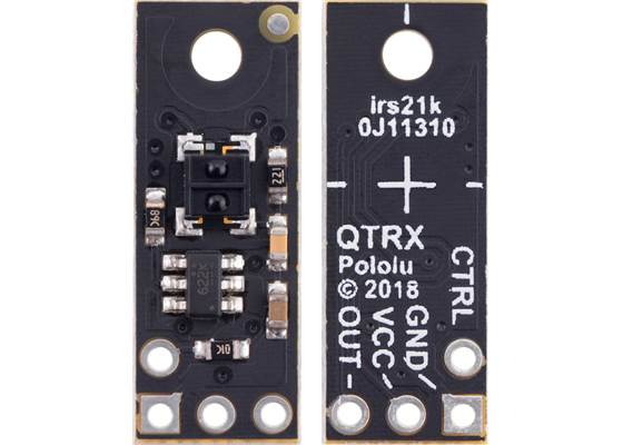 QTRX-MD-01RC Reflectance Sensor, front and back views.