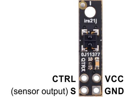 Pinout diagram of the QTRX/QTRXL-HD-01RC Reflectance Sensor Array.