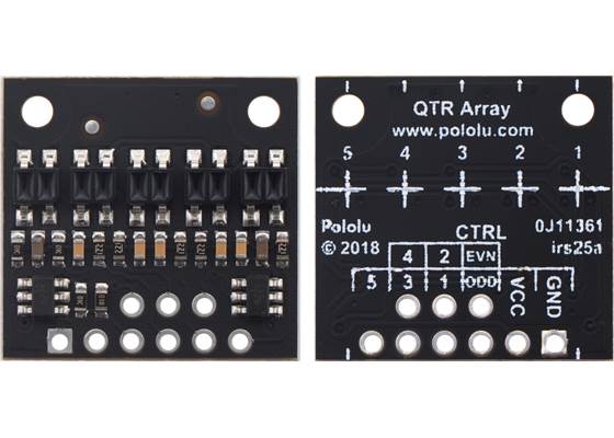 QTR-HD-05RC Reflectance Sensor Array, front and back views.
