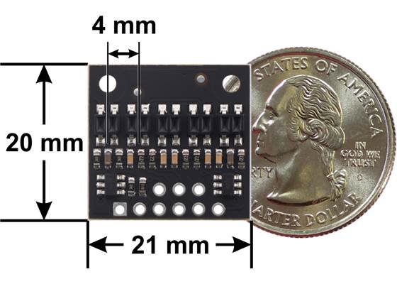 QTR-HD-05RC Reflectance Sensor Array dimensions.