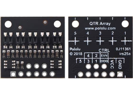 QTR-HD-05A Reflectance Sensor Array, front and back views.