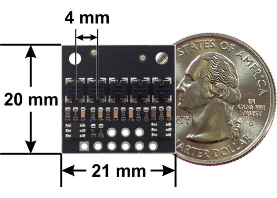 QTRX-HD-05RC Reflectance Sensor Array dimensions.