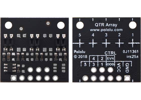 QTR-MD-03A Reflectance Sensor Array, front and back views.