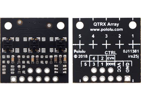 QTRX-MD-03RC Reflectance Sensor Array, front and back views.
