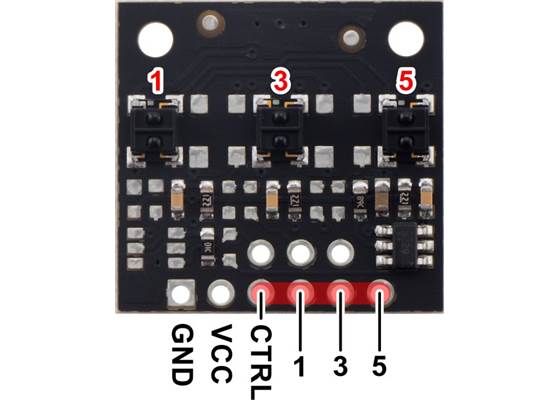 Pinout diagram of the QTRX-MD-03RC Reflectance Sensor Array.