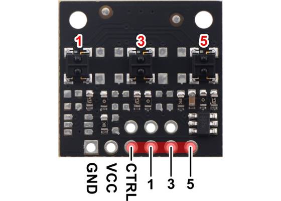 Pinout diagram of the QTRX-MD-03A Reflectance Sensor Array.