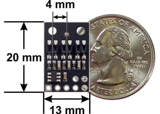 QTR-HD-03RC Reflectance Sensor Array dimensions.
