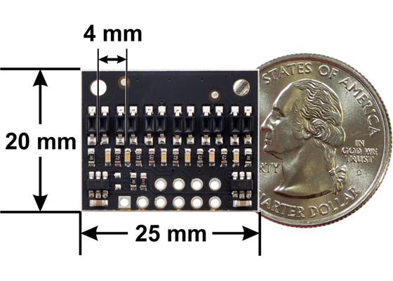 QTR-HD-06RC Reflectance Sensor Array dimensions.