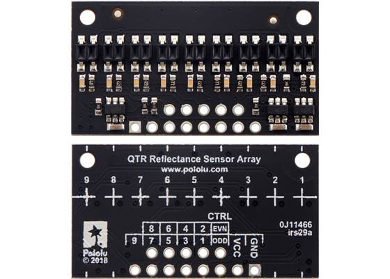 QTR-HD-09RC Reflectance Sensor Array, front and back views.