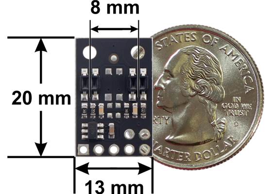 QTR-MD-02RC Reflectance Sensor Array dimensions.
