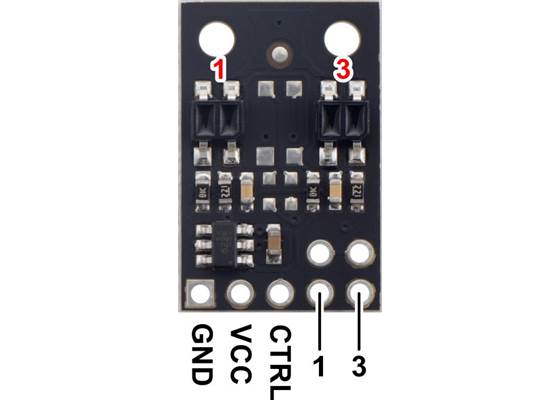 Pinout diagram of the QTR-MD-02RC Reflectance Sensor Array.