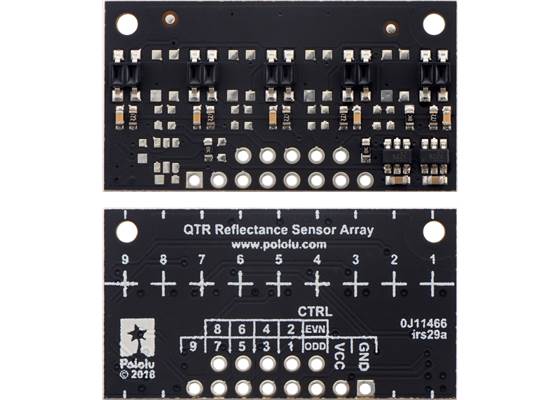 QTR-MD-05RC Reflectance Sensor Array, front and back views.