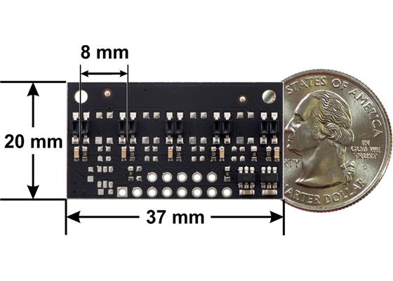 QTR-MD-05RC Reflectance Sensor Array dimensions.