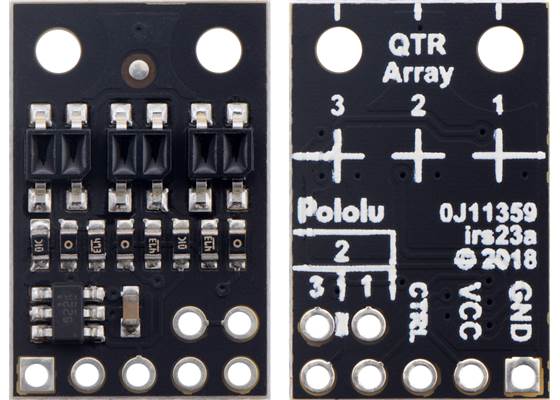 QTR-HD-03A Reflectance Sensor Array, front and back views.