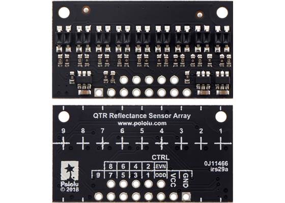 QTR-HD-09A Reflectance Sensor Array, front and back views.