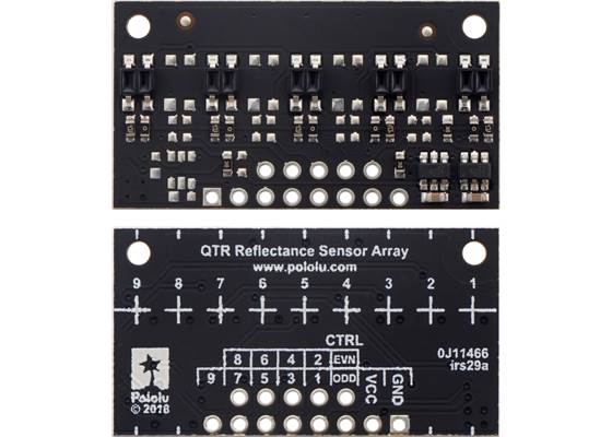 QTR-MD-05A Reflectance Sensor Array, front and back views.