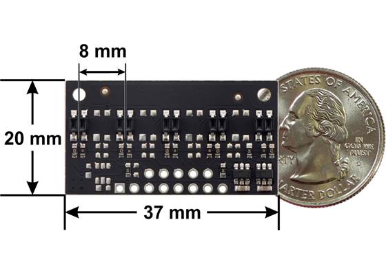 QTR-MD-05A Reflectance Sensor Array dimensions.
