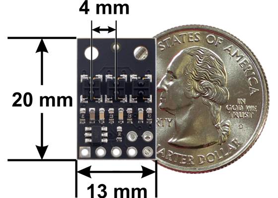 QTRX-HD-03RC Reflectance Sensor Array dimensions.