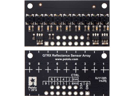 QTRX-HD-09RC Reflectance Sensor Array, front and back views.