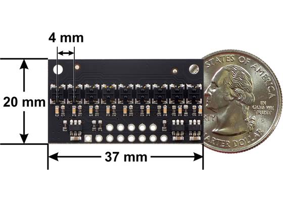 QTRX-HD-09RC Reflectance Sensor Array dimensions.