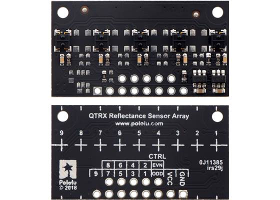 QTRX-MD-05RC Reflectance Sensor Array, front and back views.