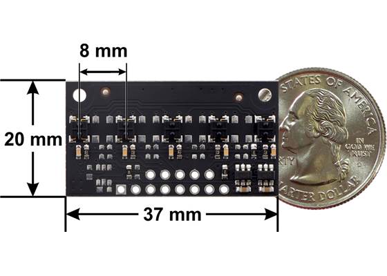 QTRX-MD-05RC Reflectance Sensor Array dimensions.