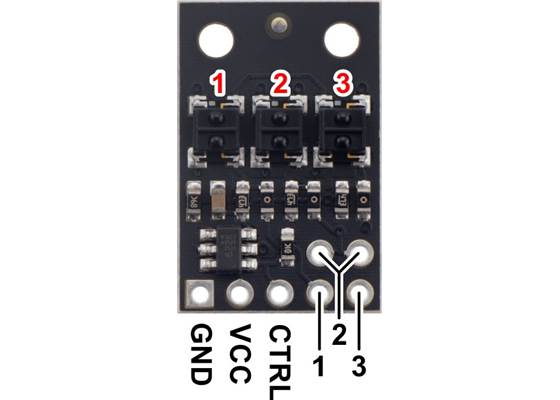 Pinout diagram of the QTRX-HD-03A Reflectance Sensor Array.