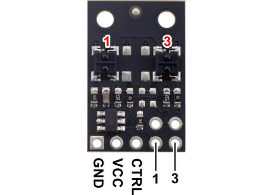 Pinout diagram of the QTRX-MD-02A Reflectance Sensor Array.