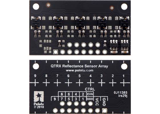 QTRX-MD-05A Reflectance Sensor Array, front and back views.