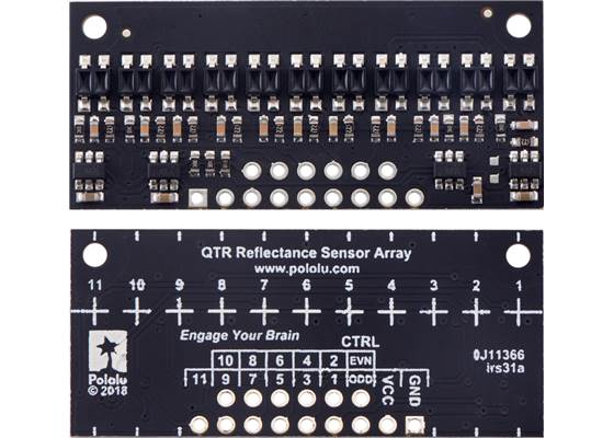 QTR-HD-11RC Reflectance Sensor Array, front and back views.