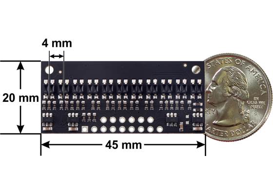 QTR-HD-11A Reflectance Sensor Array dimensions.