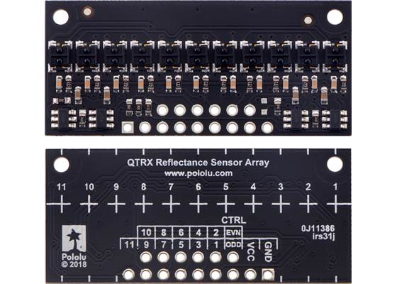 QTRX-HD-11RC Reflectance Sensor Array, front and back views.