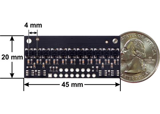 QTRX-HD-11RC Reflectance Sensor Array dimensions.