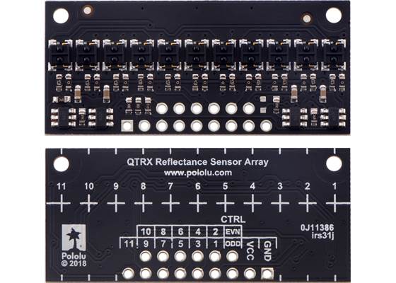 QTRX-HD-11A Reflectance Sensor Array, front and back views.