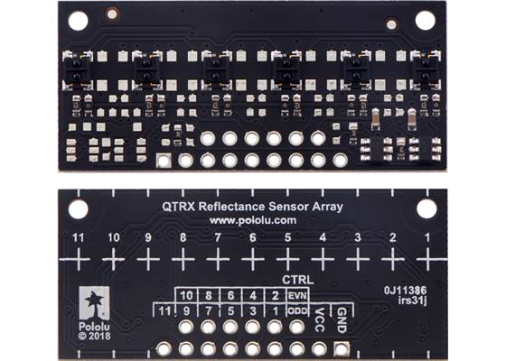 QTRX-MD-06A Reflectance Sensor Array, front and back views.