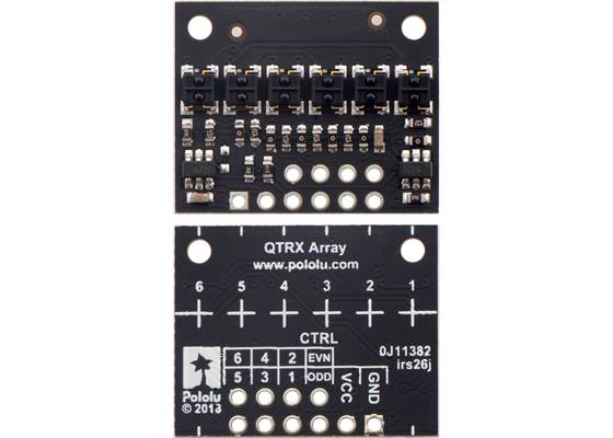 QTRX-HD-06A Reflectance Sensor Array, front and back views.