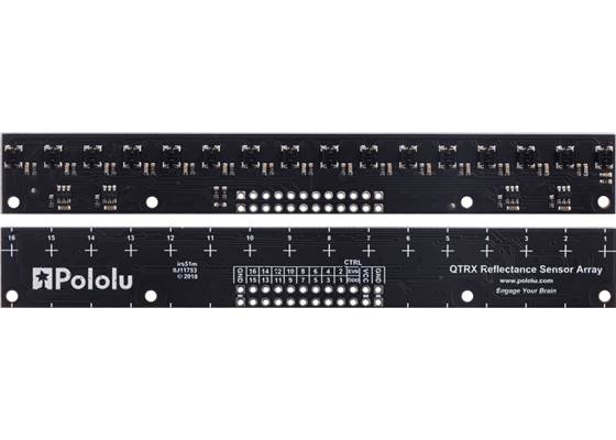 QTRX-MD-16RC Reflectance Sensor Array, front and back views.