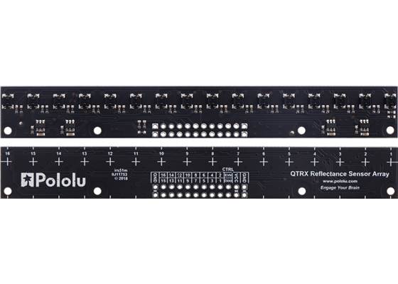 QTRX-MD-16A Reflectance Sensor Array, front and back views.