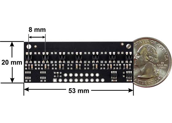 QTR-MD-07RC Reflectance Sensor Array dimensions.