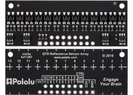 QTR-HD-13A Reflectance Sensor Array, front and back views.