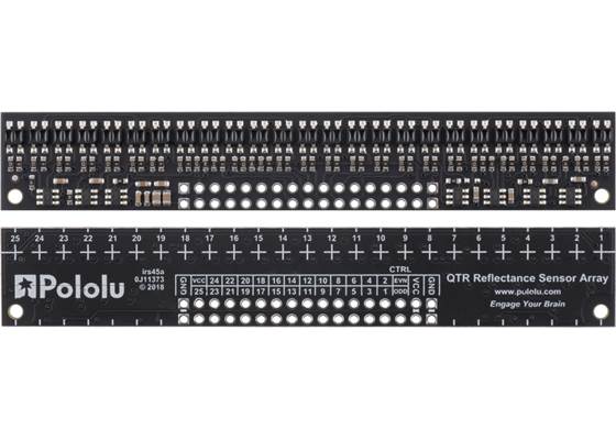 QTR-HD-25A Reflectance Sensor Array, front and back views.