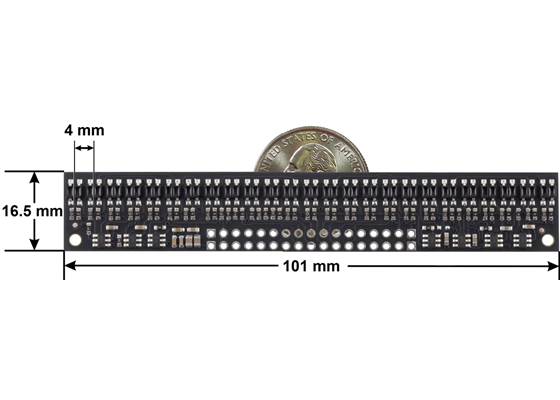 QTR-HD-25A Reflectance Sensor Array dimensions.